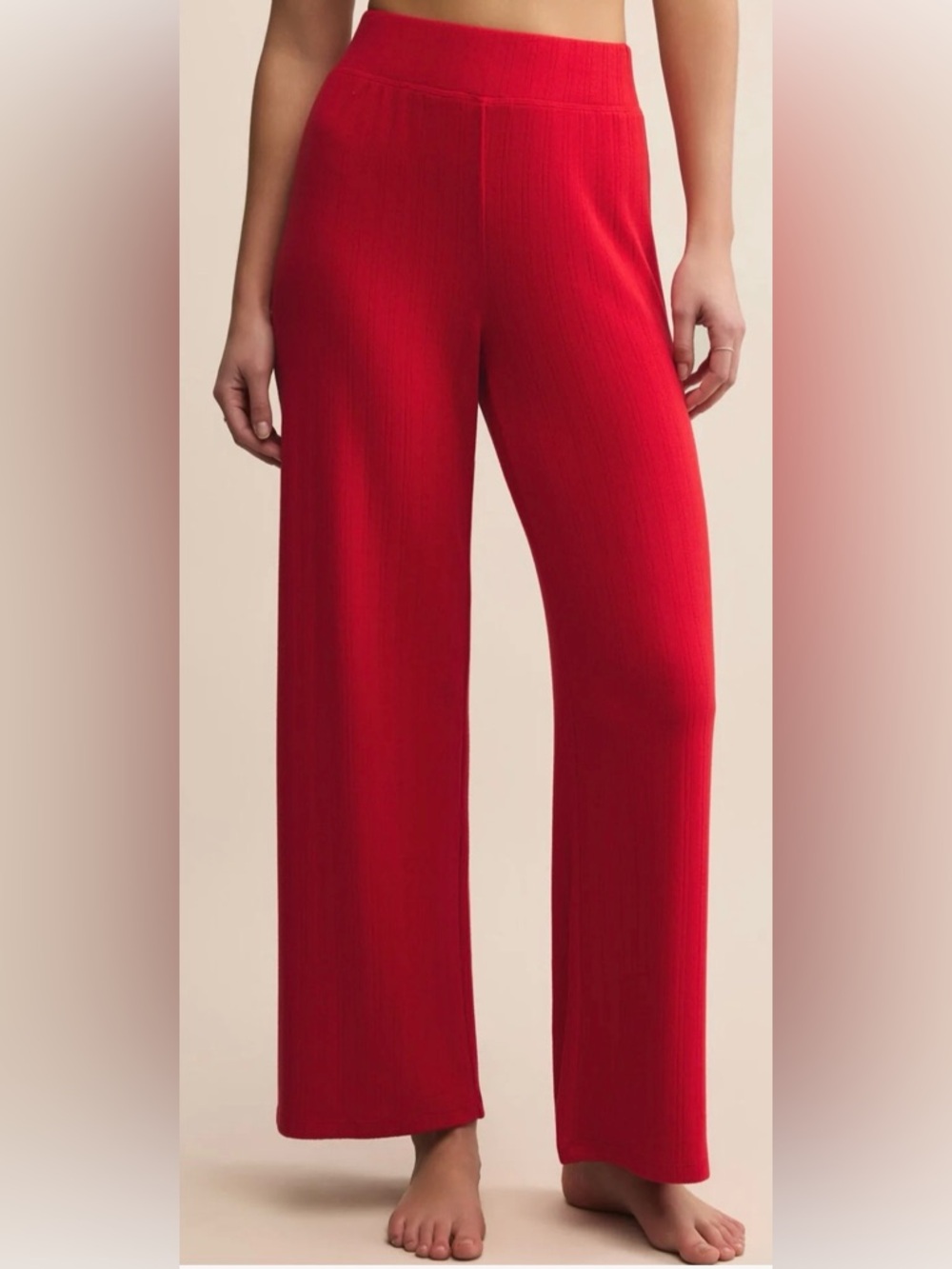 Z Supply Luxe Pointelle Red Ribbed Wide-Leg Knit Pants